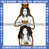 African American Sexy Couple Wearing Crown On Head Design Element Melanin Locs Dreads Hair Woman And Man White Color Design SVG JPG PNG Vector Clipart Cricut Cutting Files