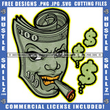 Hustler Dollar Smoking Cigar Money Sign Smoke Design Element Gangster Grind Dripping Cannabis Smoking Blunt Marijuana Weed leaf Logo Hustle Skillz SVG PNG JPG Vector Cut Files
