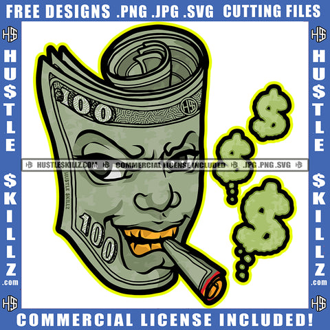 Hustler Dollar Smoking Cigar Money Sign Smoke Design Element Gangster Grind Dripping Cannabis Smoking Blunt Marijuana Weed leaf Logo Hustle Skillz SVG PNG JPG Vector Cut Files