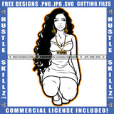 African American Woman Sitting On Floor Bad Ass Afro Hair Vector Design Element Lot Of Money Bag on Floor Melanin Sexy Girl SVG JPG PNG Vector Clipart Cricut Cutting Files