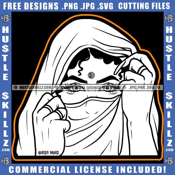 Woman Covering Face African American Girls Face White Color Design Element Curly Hair Melanin Cute Girls Wearing Musk SVG JPG PNG Vector Clipart Cricut Cutting Files