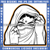 Woman Covering Face African American Girls Face White Color Design Element Curly Hair Melanin Cute Girls Wearing Musk SVG JPG PNG Vector Clipart Cricut Cutting Files