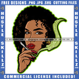 African Melanin Woman Smoking Marijuana American Girl Long Nail Design Element Afro Hair Weed Smoke SVG JPG PNG Vector Clipart Cricut Cutting Files