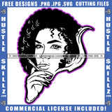 African Melanin Woman Smoking Marijuana American Girl Long Nail White Color Design Element Afro Hair Weed Smoke SVG JPG PNG Vector Clipart Cricut Cutting Files