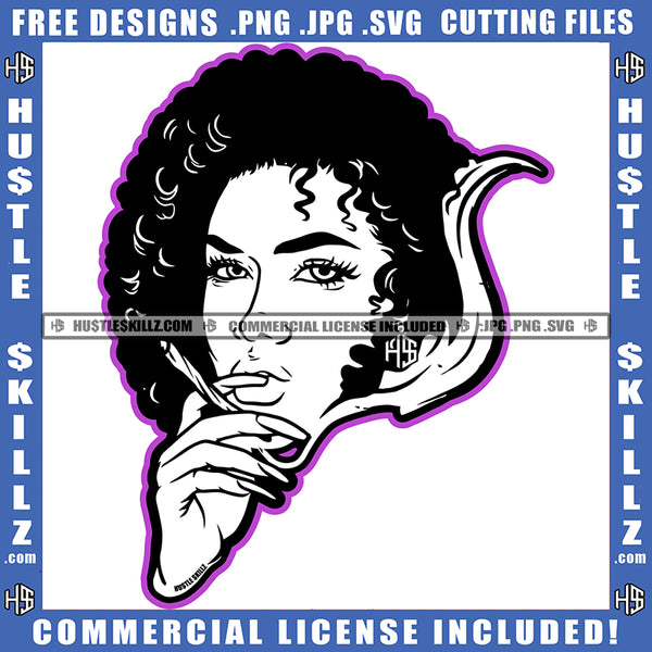 African Melanin Woman Smoking Marijuana American Girl Long Nail White Color Design Element Afro Hair Weed Smoke SVG JPG PNG Vector Clipart Cricut Cutting Files