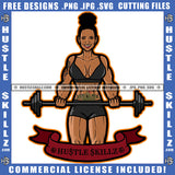 Melanin Bodybuilding Woman Female Muscle Flex Fitness Smile Face Girl Gym Workout Train Health Weight Pose Fit Body Strong Design Logo SVG PNG Vector Files