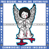 Young Child Angle Hard Praying Blood Dripping On Floor Afro Hair Angle Wings Design Element Child Angle Sitting SVG JPG PNG Vector Clipart Cricut Cutting Files