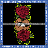 Face Eye Eyeball Rose Flowers Design Element Leaves Black Woman Blood Dripping Red Color Tears Abstract Graphic Grind SVG PNG JPG Vector Cutting Cricut Files