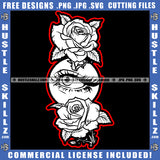 Face Eye Eyeball White Rose Flowers Design Element Leaves Black Woman Tears Abstract Graphic Grind SVG PNG JPG Vector Cutting Cricut Files