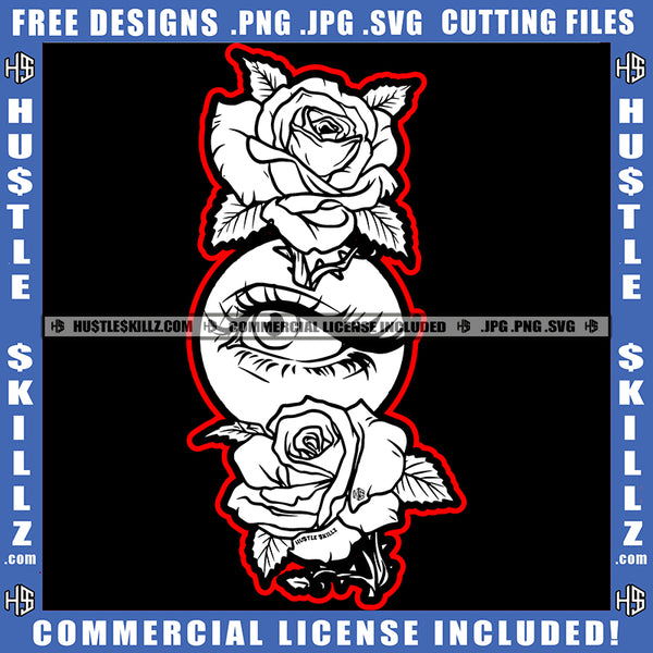 Face Eye Eyeball White Rose Flowers Design Element Leaves Black Woman Tears Abstract Graphic Grind SVG PNG JPG Vector Cutting Cricut Files