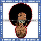 African American Woman Hands Tied Rope And Melanin Girl Tide Up Mouth With Tape Afro Hair Vector Design Element Black Girl Blood Dripping On Eye Ski SVG JPG PNG Vector Clipart Cricut Cutting Files