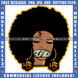 African American Woman Tied Up Mouth With Cash Dollar Melanin Girl Afro Hair Black Girl Vector Design Element Magic Ski Mask Gangster SVG JPG PNG Vector Clipart Cricut Cutting Files
