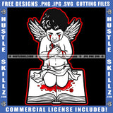 Young Child Angle Sitting On Book Vector Angle Hard Praying Blood Dripping Angle Wings SVG JPG PNG Vector Clipart Cricut Cutting Files