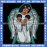 Angle Woman Holding Angel Boy Ang Girl Vector Design Element Angle Woman Sitting On Floor Flower On Head SVG JPG PNG Vector Clipart Cricut Cutting Files
