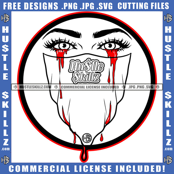 African American Gangster Girl Wearing Musk Blood Dripping From Eye Melanin Sexy Girl Eye Bad Ass Vector Design Element SVG JPG PNG Vector Clipart Cricut Cutting Files