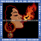 Melanin Woman Half Face Blowing Flames Fire Design Element Heat Energy Hot Blaze Hoops Graphic Grind SVG PNG JPG Vector Cutting Cricut Files
