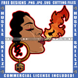 Melanin Woman Half Face Blowing Flames Fire Design Element Heat Energy Hot Blaze Hoops Graphic Grind SVG PNG JPG Vector Cutting Cricut Files