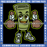 Cartoon Money Roll Funny Character Holding Money Bag Design Element Cash Money Roll Smile Face SVG JPG PNG Vector Clipart Cricut Cutting Files