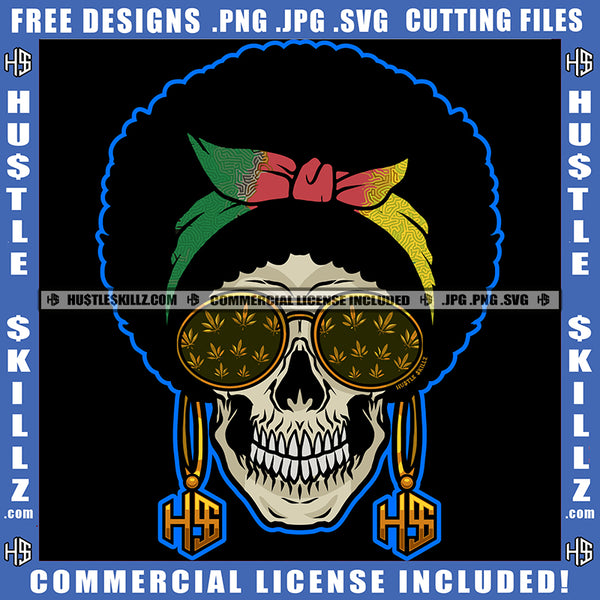 Funky Skull Skeleton Head Wearing Sunglass And Use Hair Band Design Element Color Skull Head SVG JPG PNG Vector Clipart Cricut Cutting Files
