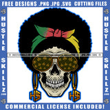 Funky Skull Skeleton Head Wearing Sunglass And Use Hair Band Design Element Color Skull Head SVG JPG PNG Vector Clipart Cricut Cutting Files