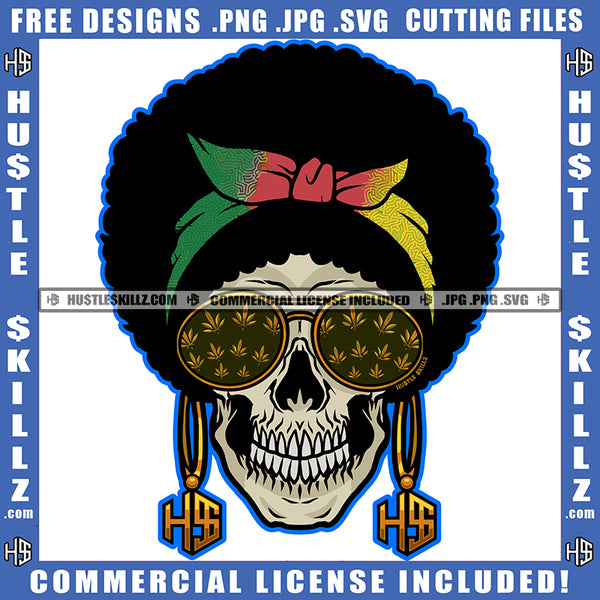 Funky Skull Skeleton Head Wearing Sunglass And Use Hair Band Design Element Color Skull Head SVG JPG PNG Vector Clipart Cricut Cutting Files