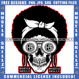 Funky Skull Head Wearing Sunglass Afro Hair Skull Head Design Element Smile Face Skeleton SVG JPG PNG Vector Clipart Cricut Cutting Files