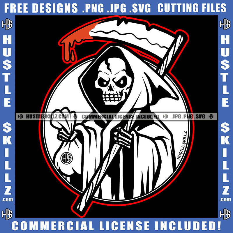 Grim Reaper Skeleton's Skull Death Bone Horror Scary Design Element Ha ...