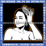 African American Black Woman Queen Crown On Hand Flowers Necklace Chain Earrings Design Element Melanin Woman Bare Chest Graphic Grind SVG PNG JPG Vector Cutting Cricut Files