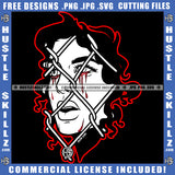 King of Pop Star Face On Cage Eyes Face Blood Dripping White Face Vector Design Element Black Curly Hair SVG JPG PNG Vector Clipart Cricut Cutting Files