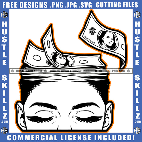 African American Woman Face Eyes Design Element Cash Money On Head Melanin Woman Eyes White Color Magic Ski Mask Gangster SVG JPG PNG Vector Clipart Cricut Cutting Files