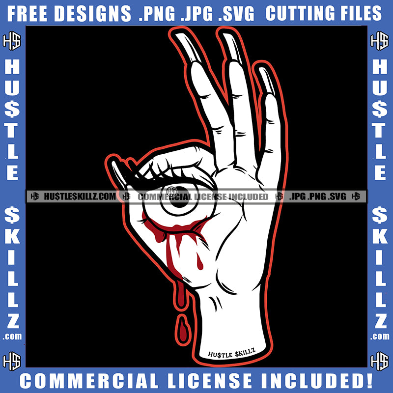 Woman Hand Ok Sign On Devil Eyes Blood Dripping Woman Hand Long Nail W ...