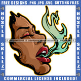 African American Melanin Woman Half Face Blowing Flames Fire Heat Energy Hot Blaze Hoops Graphic Grind Skillz SVG PNG JPG Vector Cutting Cricut