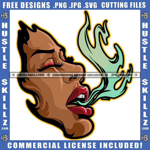 African American Melanin Woman Half Face Blowing Flames Fire Heat Energy Hot Blaze Hoops Graphic Grind Skillz SVG PNG JPG Vector Cutting Cricut