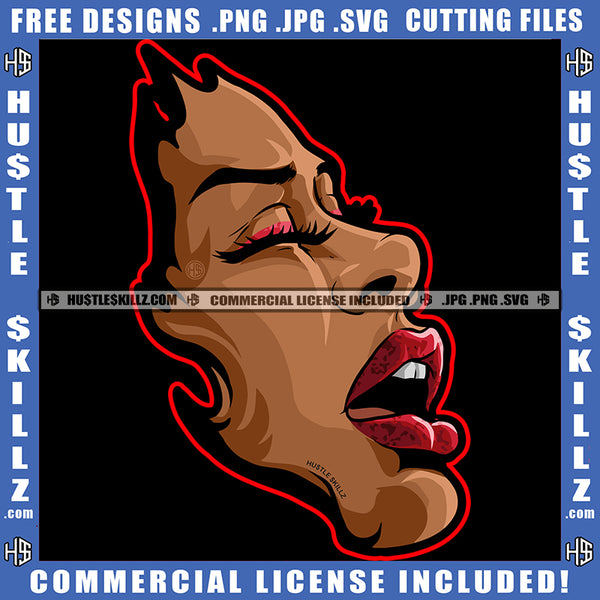 Products African American Melanin Woman Half Face Vector Design Element Open Mouth Heat Energy Hot Blaze Hoops Graphic Grind Skillz SVG PNG JPG Vector Cutting Cricut