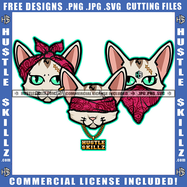 White Cute Cat Head Wearing Mask Design Element Cute Cat Color Head Gangster Cat Squad SVG JPG PNG Vector Clipart Cricut Cutting Files