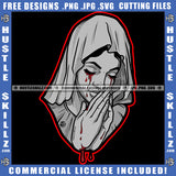 Crying Woman Blood Dripping Tears Praying Pray Mary Bowed Hands Head Head Covering Cloth Grind SVG PNG JPG Vector Cutting Cricut Files