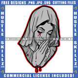 Crying Woman Blood Dripping Tears Praying Pray Mary Bowed Hands Head Head Covering Cloth Grind SVG PNG JPG Vector Cutting Cricut Files