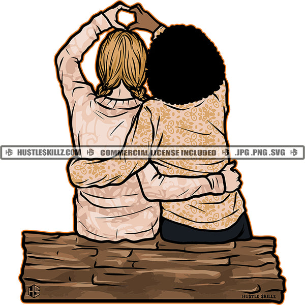 Best Friends Besties Two Ladies Heart Shape Afro Blonde Braids Hugs Love Skillz JPG PNG  Clipart Cricut Silhouette Cut Cutting