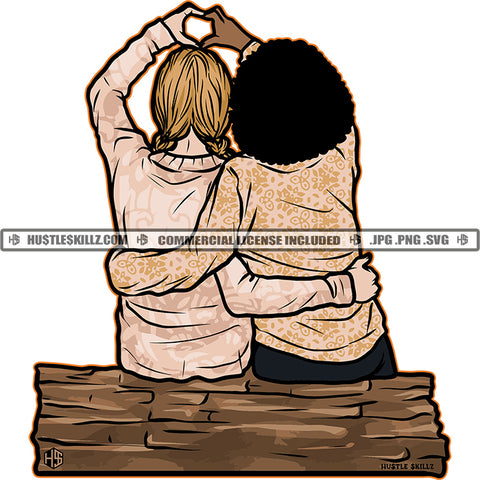 Best Friends Besties Two Ladies Heart Shape Afro Blonde Braids Hugs Love Skillz JPG PNG  Clipart Cricut Silhouette Cut Cutting
