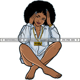 Black Woman Afro Long Night Shirt Chain Necklace Sitting Ankles Crossed Skillz JPG PNG  Clipart Cricut Silhouette Cut Cutting