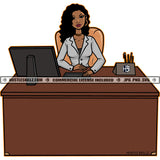 Boss Lady Black Business Woman Boss Skilled Manager CEO Professional Suit Computer Laptop Desk Skillz JPG PNG  Clipart Cricut Silhouette Cut Cutting