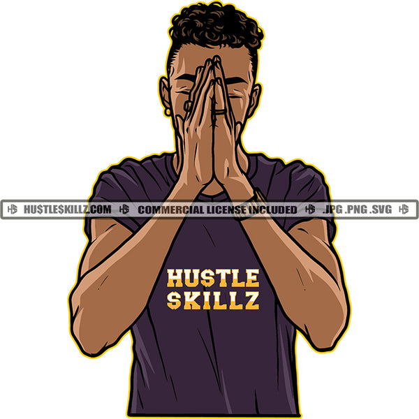 Young Black Man Praying Pray Folded Hands T Shirt Curly Hair Rings  Skillz JPG PNG  Clipart Cricut Silhouette Cut Cutting