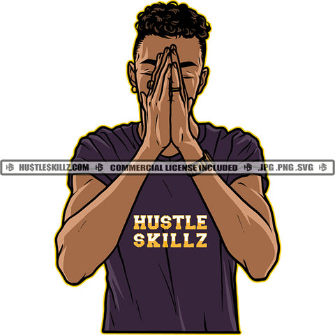 Young Black Man Praying Pray Folded Hands T Shirt Curly Hair Rings  Skillz JPG PNG  Clipart Cricut Silhouette Cut Cutting