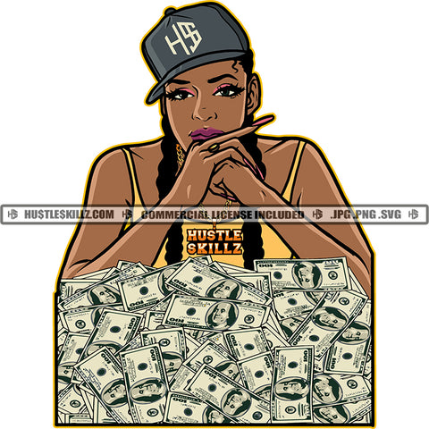 Black Woman Braids Baseball Cap Hat Cash Money Middle Finger Skillz JPG PNG  Clipart Cricut Silhouette Cut Cutting