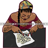 Black Woman Braids Camo Baseball Cap Hat Cutting Cash Money Tattoos Gold Necklace Skillz JPG PNG  Clipart Cricut Silhouette Cut Cutting