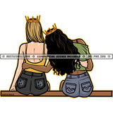 Two Women Friends Besties Girlfriends Black White Blonde Queens Crowns Jeans Skillz JPG PNG  Clipart Cricut Silhouette Cut Cutting