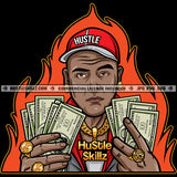 Man Red Baseball Hat Cap Holding Cash Money Hundred Dollar Bills Flames Gold Chains Gold Rings Skillz JPG PNG  Clipart Cricut Silhouette Cut Cutting
