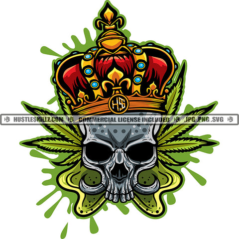 Skull Head With Crown Marijuana Leaf Colorful Dripping Vector Logo Skull King Weed Design Element Cannabis High Life Blunt Smoking Smoke Pot Stoned SVG JPG PNG Vector Clipart Cricut Cutting File