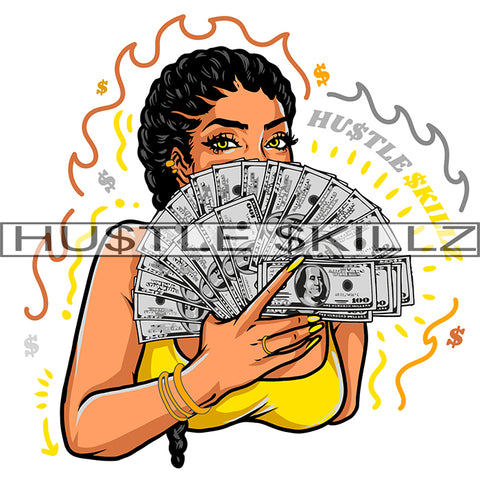 African American Woman Holding Money Nubian Girl Curly Hair Design Element Black Girl Magic Ski Mask Gangster SVG JPG PNG Vector Clipart Cricut Cutting Files