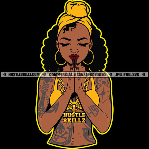 African Gangster Woman Baking Money Melanin Woman Curly Hair Hustler Grind Dope Girl Diva Nubian Vector Design Element SVG PNG JPG Vector Cut Cutting Cricut